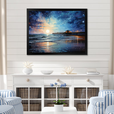 " Beach Pier Reflections Pointillism II "