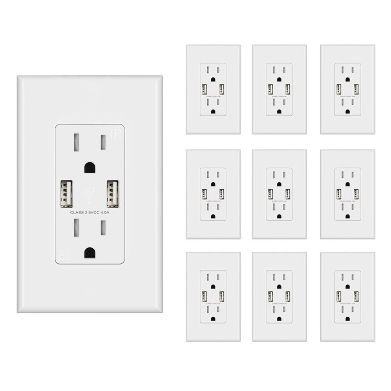 15 Tamper Resistant Outlet with USB Port, White