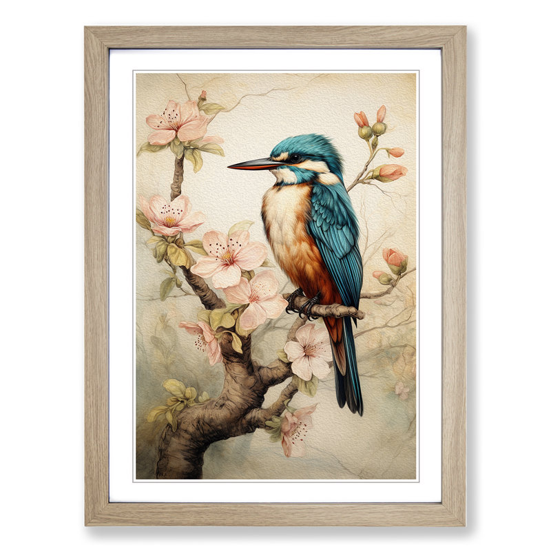 Kingfisher Victorian No.3 - Single Picture Frame Print on Wood, 34cm H x 25cm W x 2cm D, Oak Framed