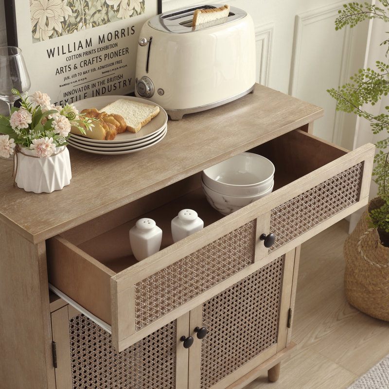 Wardville 31.5'' Woven Rattan 4 - Door Accent Cabinet with Drawer