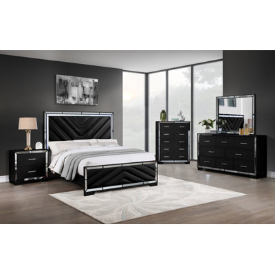 Ensemble de chambre à coucher avec lumières à DEL 5 pièces Sleaford, noir