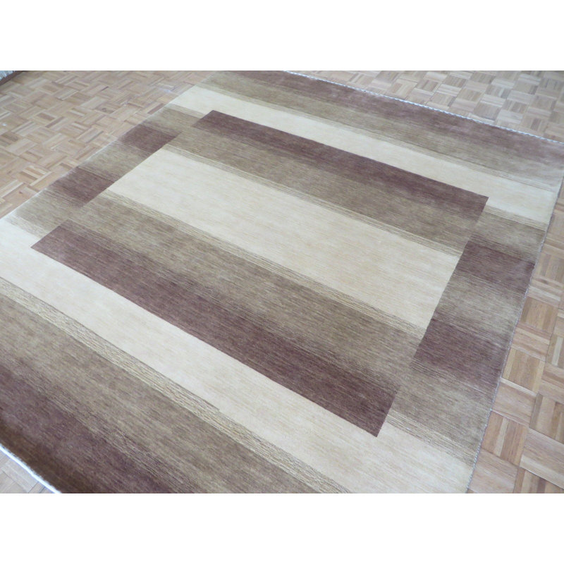 Tapis de zone en laine ivoire/gris 8 pi 2 po x 9 pi en laine noué la à la main one-of-kind Rainey