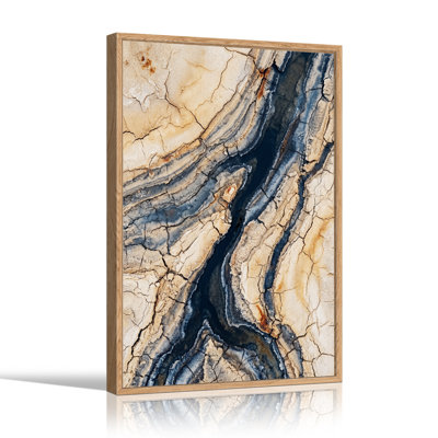 Tableau sur toile à motif craquelé organique beige et bleu foncé