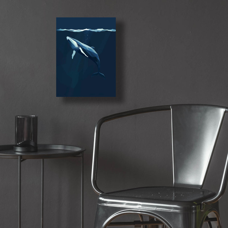 Art mural en verre épique «Whale Blue Minimalist Design» par Momart, H 16 po x l 12 po x P 0,13 po