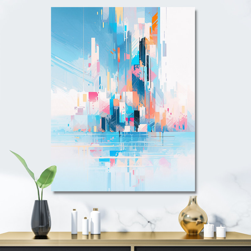 «Teal Peach Interlocking Perspectives» sur toile, H 44 po x l 34 po x P 1,5 po, Toile tendue
