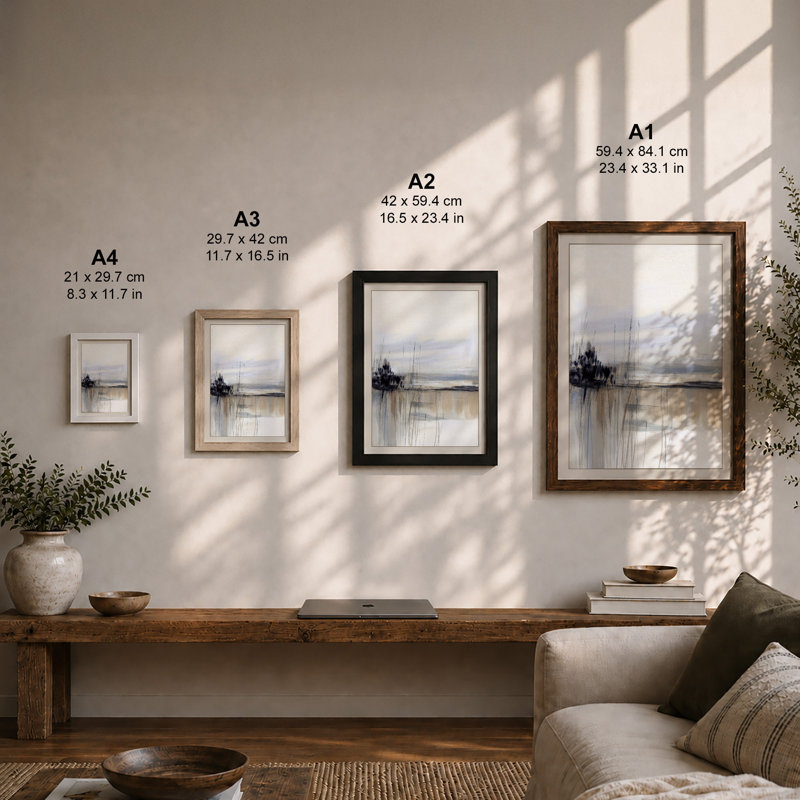 Misty Waterside Scandinavian - Framed Print, Black, A3 - 42.0 x 29.7 cm
