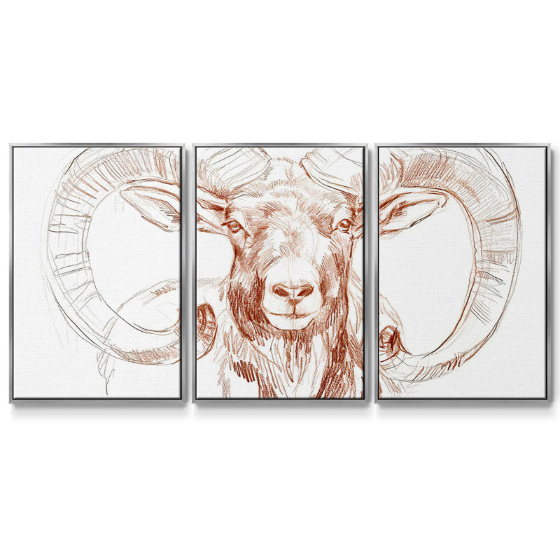 Big Horn Sheep I 3 pièces, H 24 po x l 48 po x P 2 po, Encadrement argenté