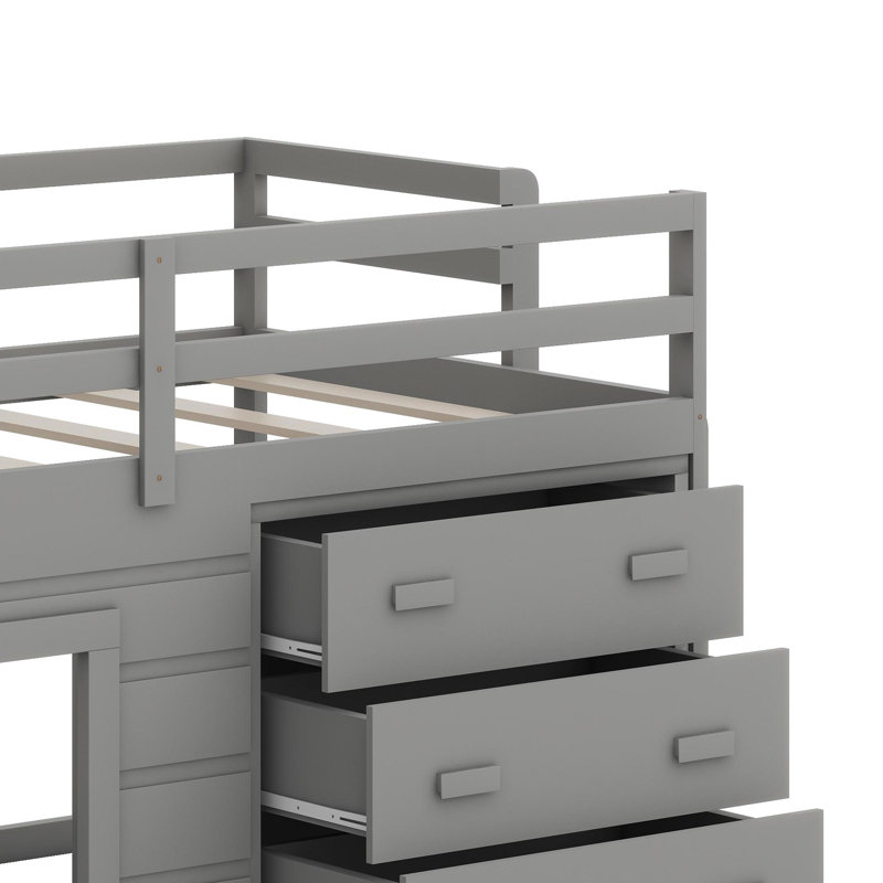Lit mezzanine avec armoire et tablette, Gris