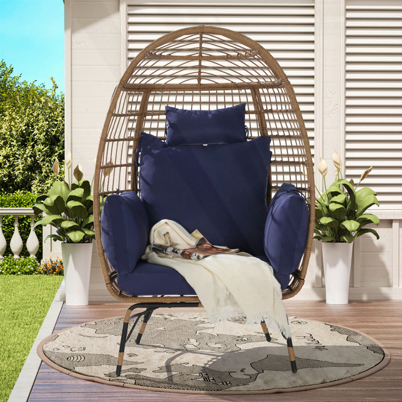 Fauteuil à œufs en osier, fauteuil à œufs en rotin intérieur / extérieur, Bleu très foncé