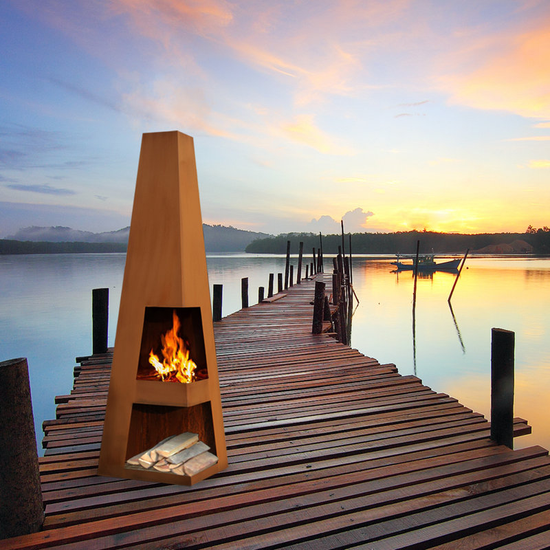 Hendry Steel Wood Burning Smokeless Chimnea, 122 cm H x 37 cm B x 37 cm T, Black