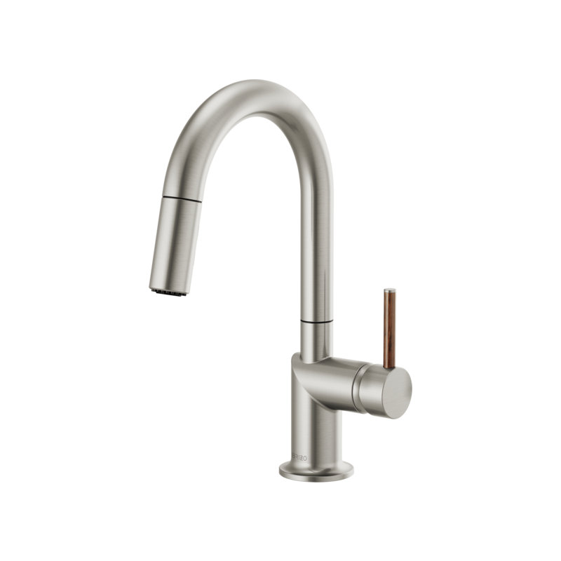 Odin® Pull-Down Prep Faucet with Arc Spout, Wood Lever, Stainless
