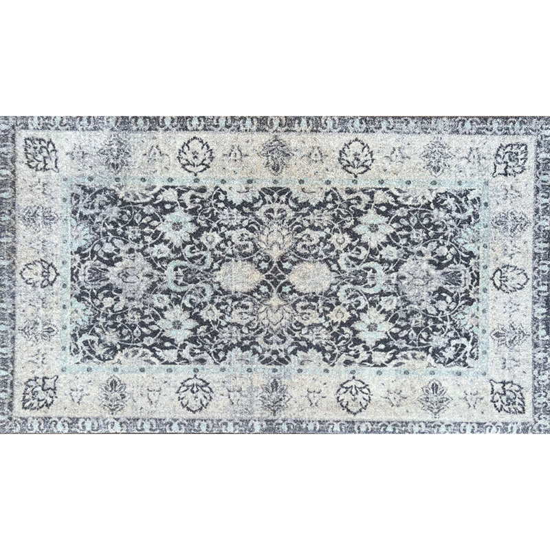 Tapis oriental gris lavable 2 pi x 4 pi avec protection UV