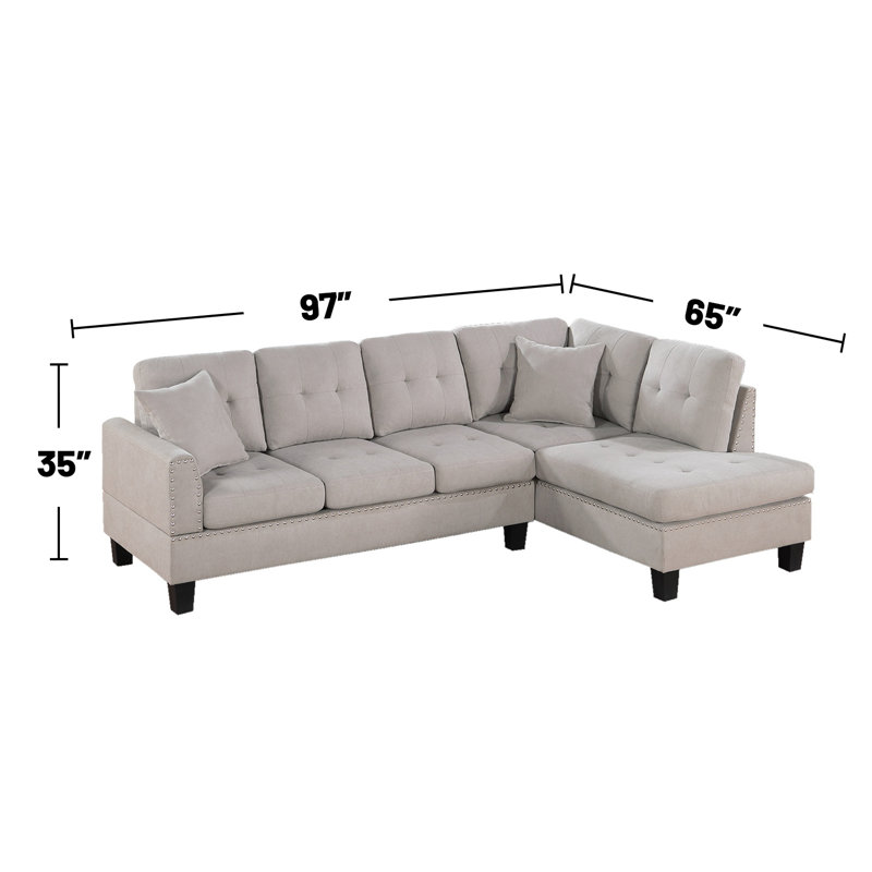 2 Piece Sectional Sofa Set With 2 Accent Pillow, Mushroom Velvet