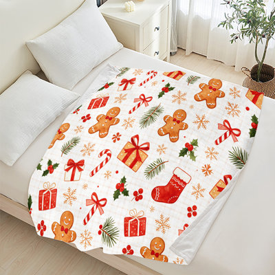Plaid de Noël en flanelle polaire JYK, léger, respirant, doux et chaud en microfibre pelucheuse, 127 x 152 cm, motif chaussettes de Noël