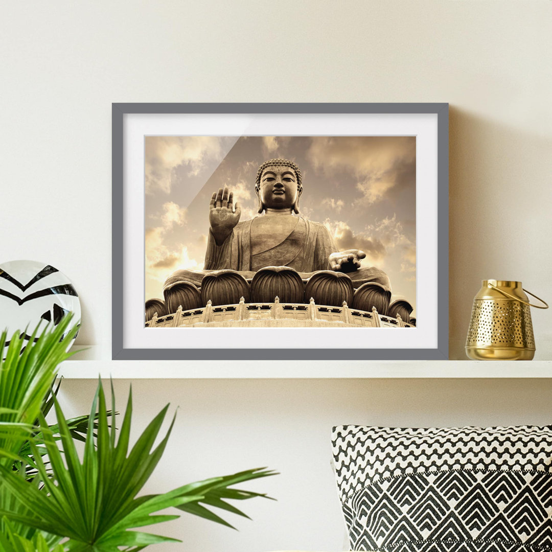 Großer Sepia-Buddha Gerahmter Fotokunstdruck