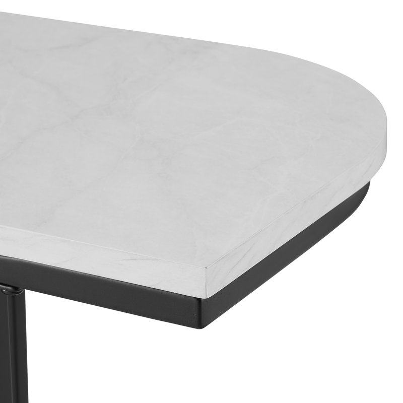 44'' Console Table, Faux White Marble, Black