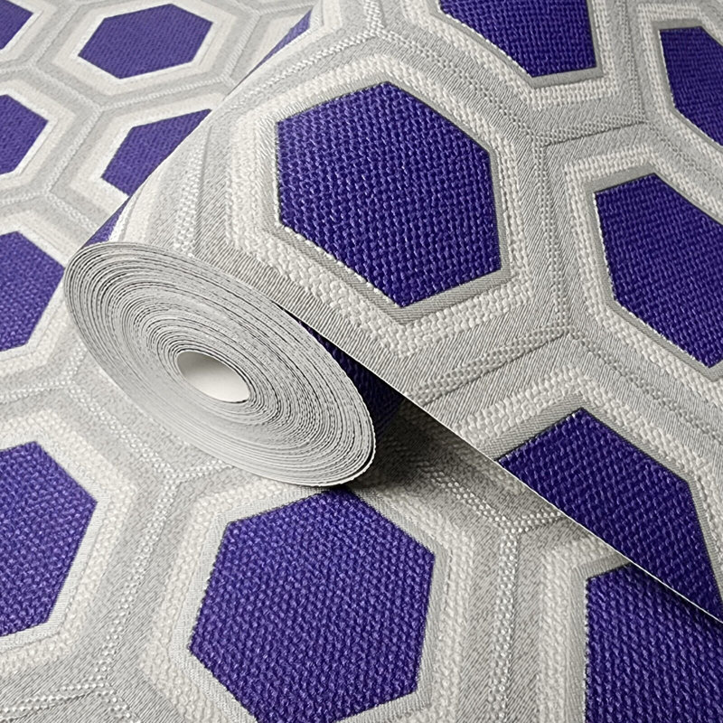 Papier peint imitation hexagone géométrique taupe bleu royal Mickelson