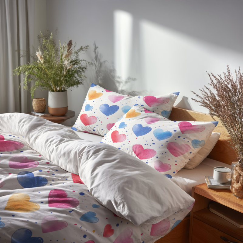 Ensemble de housse de couette et de coussins décoratifs 3 pièces pour adolescents Love Love