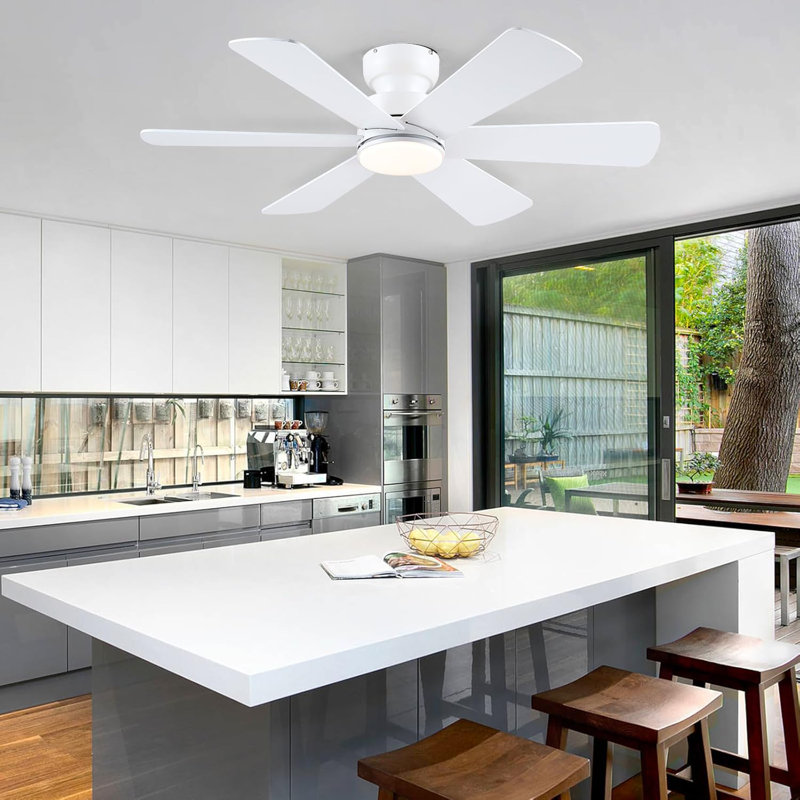 Ventilateur de plafond 46 po à 6 pales avec ensemble d'éclairage et télécommande, Blanc, Blanc