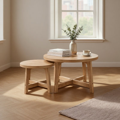 Ensemble de 2 tables basses gigognes rondes, tables d'appoint modernes, tables de chevet empilables en forme de X pour salon, chambre, balcon