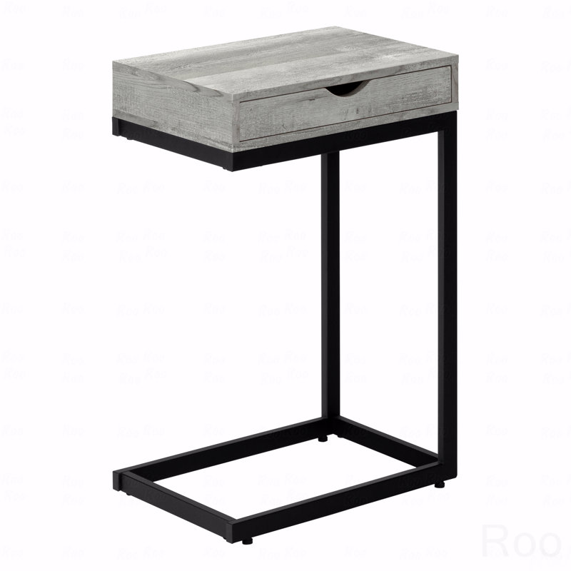Table d'appoint, en forme de C, bout, côté, collation, tiroir de rangement, stratifié, métal, contemporain, moderne, Gris