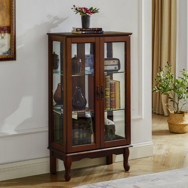 Vitrine en noyer de 43,5 pouces de hauteur avec dossier en miroir et tablettes réglables, Noyer