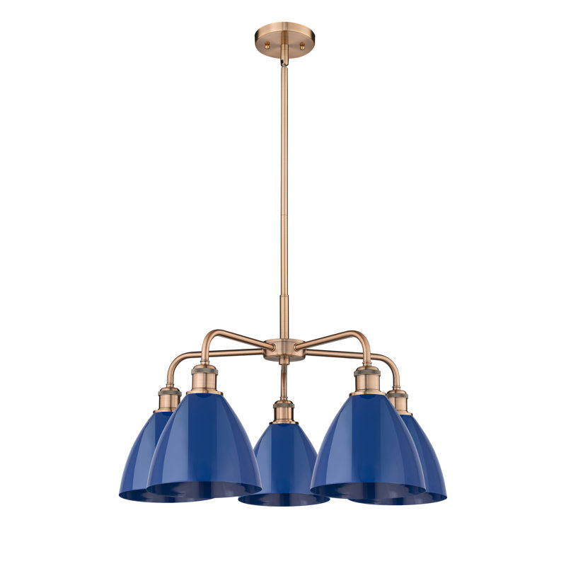 Lustre en dôme à 5 lumières Trickett, Bleu, Cuivre antique