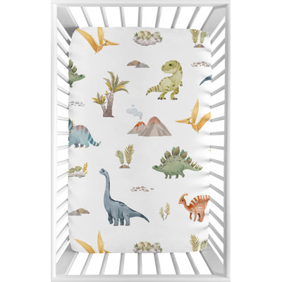 Watercolor Dinosaur Dino Fitted Mini Crib Sheet By Sweet Jojo Designs