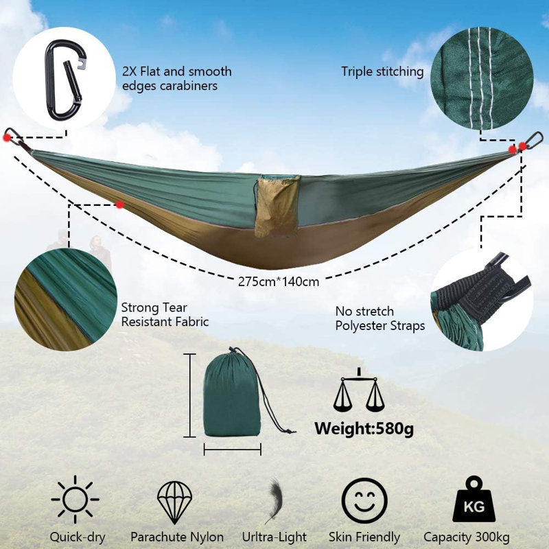 Camping Hammock Outdoor, Quick-drying & Portable for Patio, Yard, Camping, Carrying Bag Included