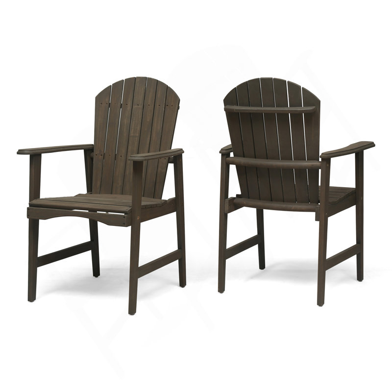 Outdoor Weather Resistant Acacia Wood Adirondack Dining Chairs (Set Of 2), Grey Finish, Gray