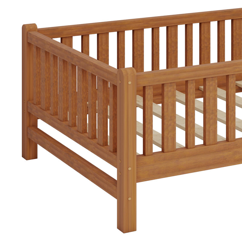 Base de lit plateforme avec barrière de sécurité, Walnut