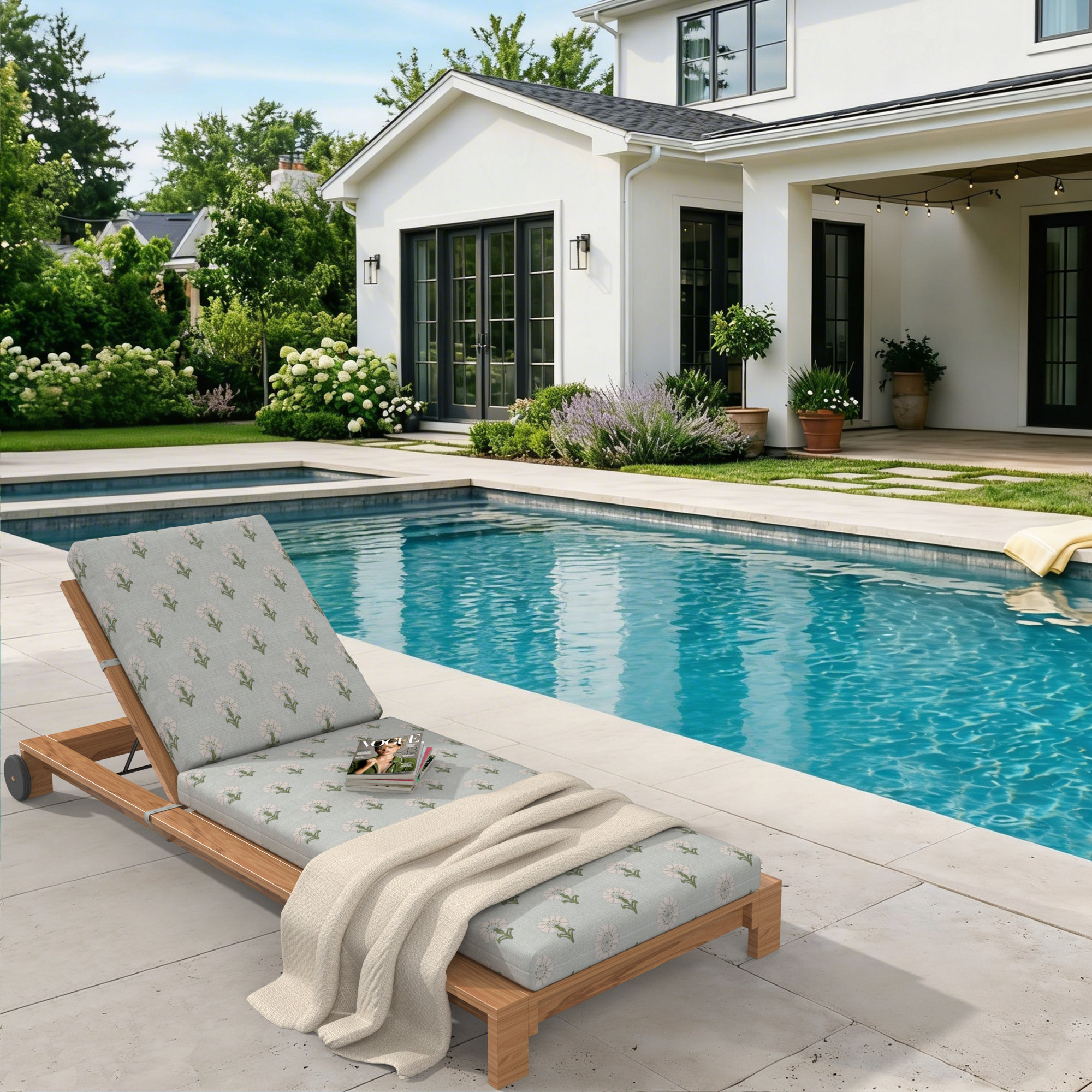 Amala Outdoor Sunbrella® Chaise Lounge Cushion, Mira Celeste, 24.5W x 76.5D