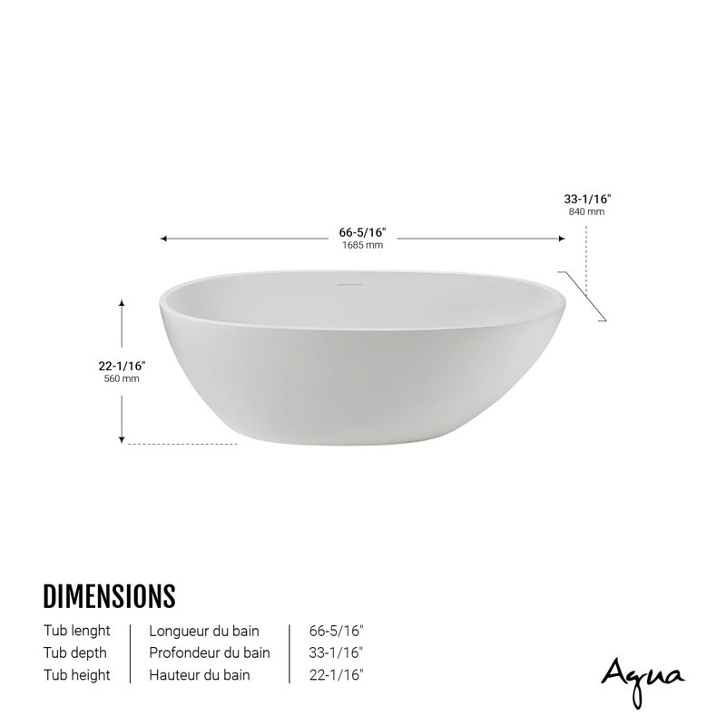 Baignoire de trempage autoportante 66" x 34" oval, Blanc brillant