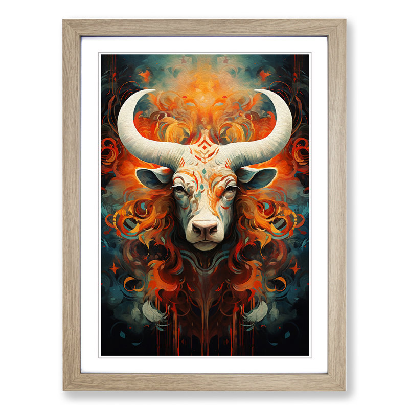 Taurus Zodiac Abstract - Framed Print, Oak , 34cm H x 25cm W x 2cm D