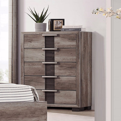 Commode contemporaine 1 pièce à cinq tiroirs avec boutons en métal brun et gris