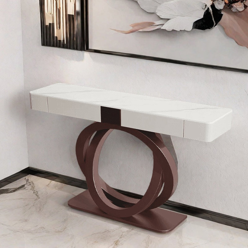 Console Nordic Light Luxury, Blanc, H 36,2 po x l 47,2 po x P 13,8 po , Cuivre antique