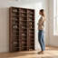 Tour multimédia haute de 11 niveaux, armoire de rangement à 33 compartiments avec étagères ajustables, noyer-301853399