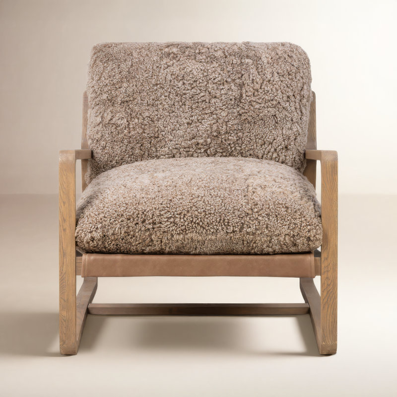 Goldberg 30" W Armchair, Taupe Genuine Shearling, Drifted Oak