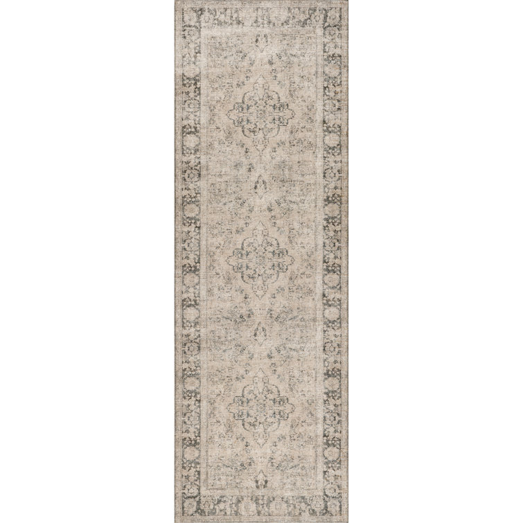 Jeccica Distressed Vintage Medallion Jute Blend Polyester Area Rug