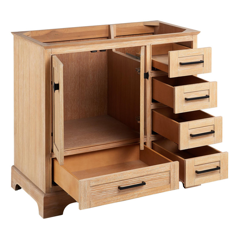 Driftwood Brown Solid Wood Freestanding Vanity Cabinet with Soft Close Hinges