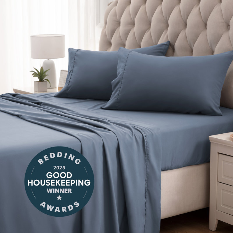 Flint Blue King Percale Cotton Microfiber Sheet Set