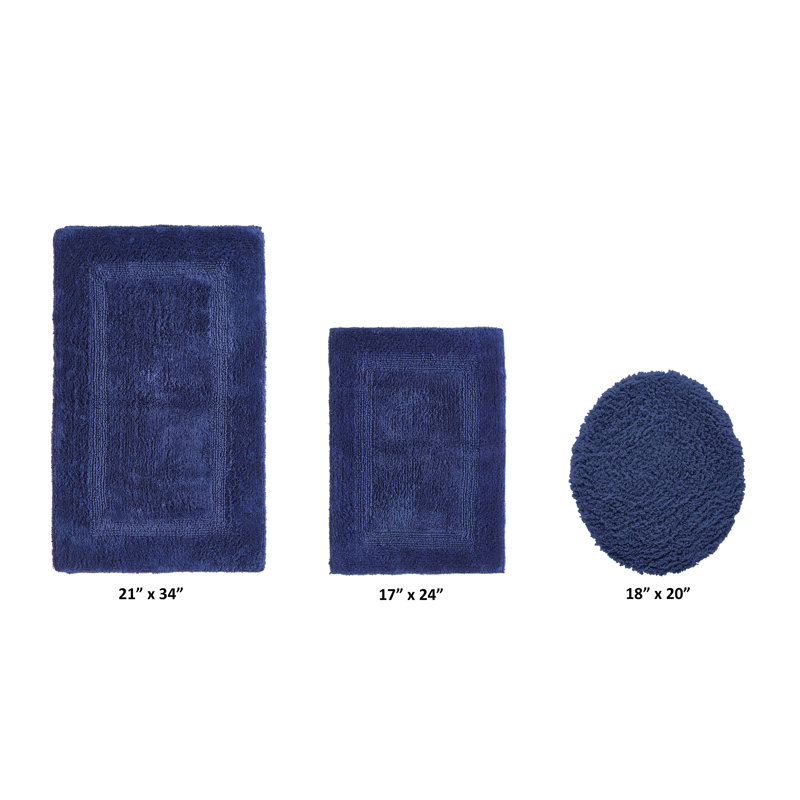 Annerose Premium 100% Cotton 2370 GSM 3-Piece Bath Rug Set, Ultra Soft, Super Absorbent, Reversible Tufted Weave Bathroom Mats, Machine Washable, OEKO-TEX® Certified Bath Rugs for Bathroom, Shower & Tub, Navy