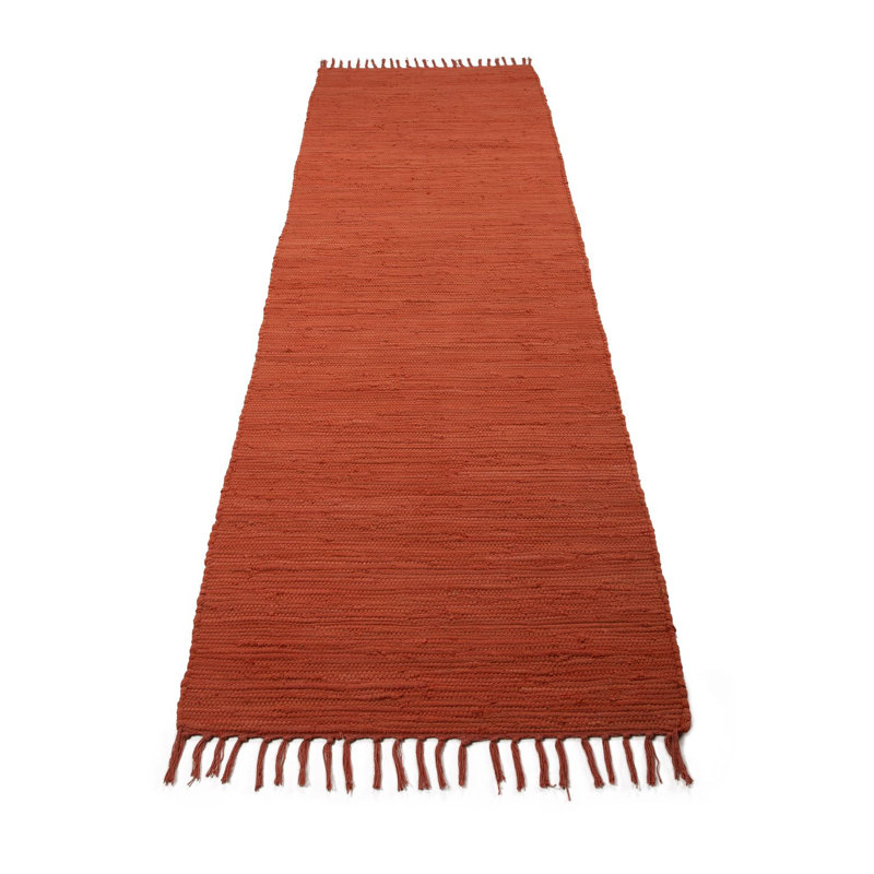 Chindi Uni Solid Colour Hand Crafted Hand Braided Orange Area Rug, Runner 80 x 300cm
