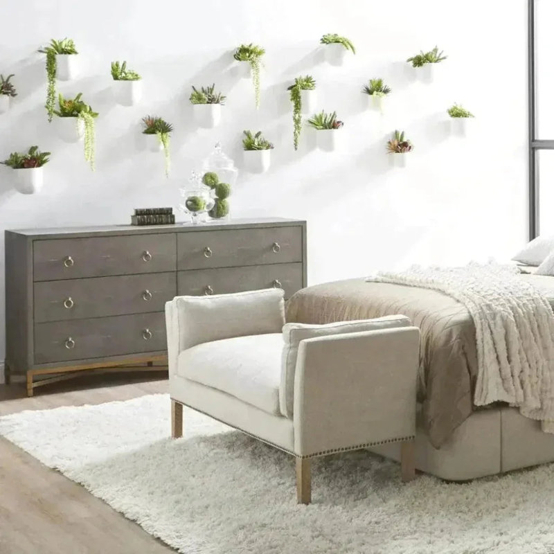 Banc rembourré Loni, Couleur beige uni