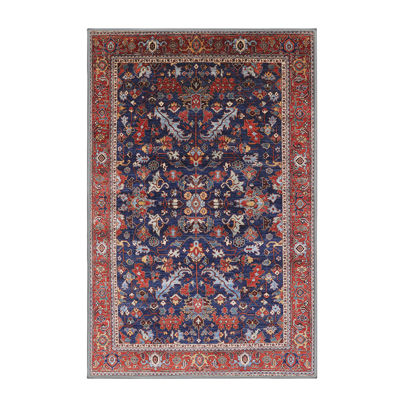 Tapis oriental rouge / bleu Royale, Rectangle 5 pi x 8 pi