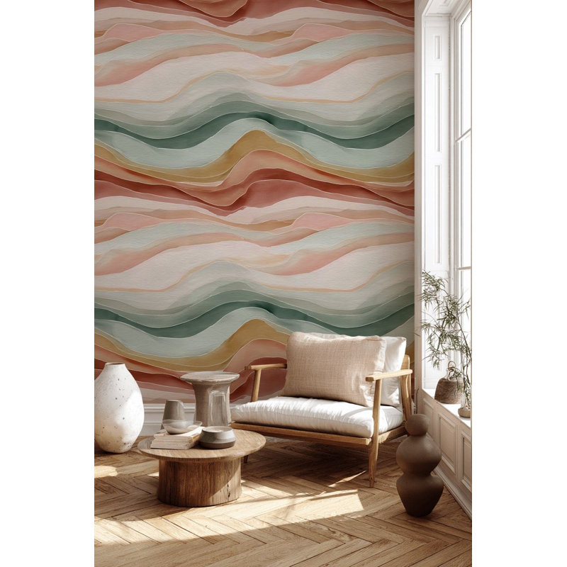 Papier peint abstrait paysage moderne, pelez et collez, ton de terre