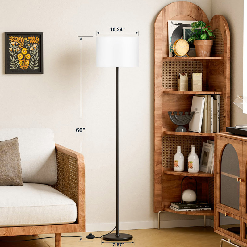 61'' Modern Floor Lamp With Shade(without Bulb), Tall Lamps For Living Room, Bedroom, Office, Dining Room, White, Black