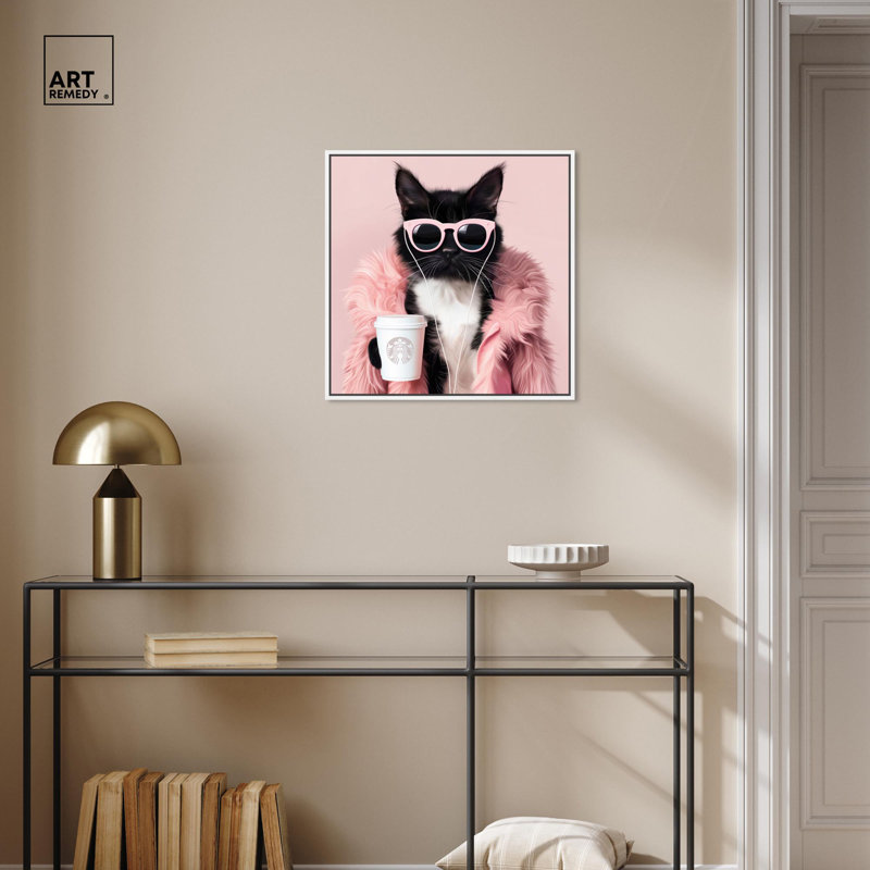 Visage de chat au repos, reproduction d'art sur toile par Art Remedy, Cadre flottant blanc, H 21 po x l 21 po x P 1,8 po