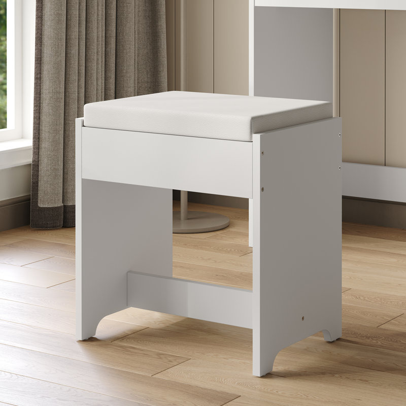 Ensemble de coiffeuse avec miroir à lumière DEL et 5 tiroirs, ensemble de coiffeuse avec tabouret pour chambre Shylo, Blanc