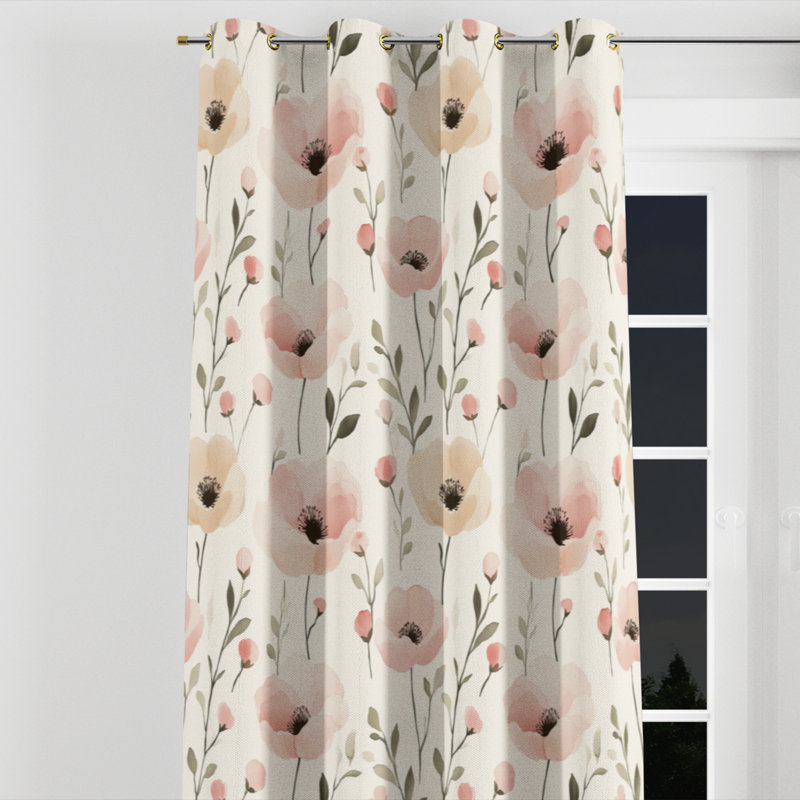 Rideaux occultant pour filles - 1 panneau à œillets Serene Blush Fields, L 52 po x L 120 po, Œillets dorés